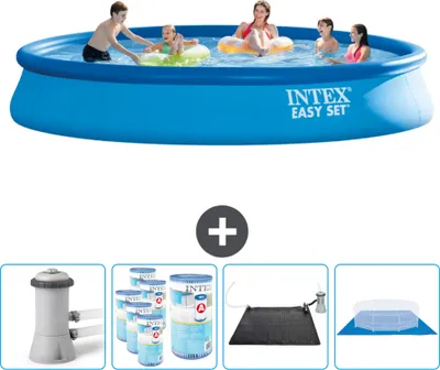 Produktbild von Intex runder aufblasbarer Easy Set-Schwimmpool – 457 x 84 cm – Blau – inklusive Pumpe Filter - Solarmatte - Bodenplane