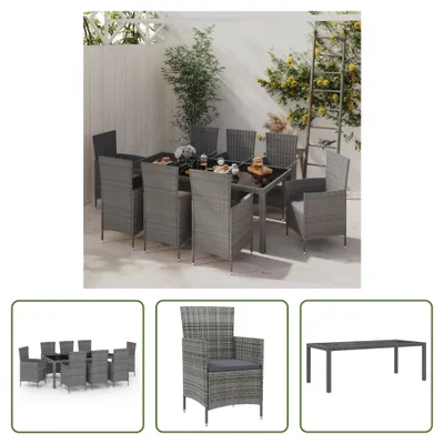 Produktbild von The Living Store 9-tlg. Garten-Essgruppe mit Kissen Poly Rattan Grau