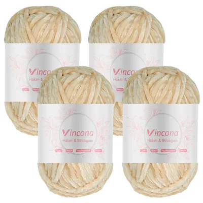 Produktbild von Chenillegarn 4 x 100 g, 100% Polyester, 120 m Lauflänge, für Häkeln und Stricken