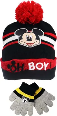 Produktbild von Disney Mickey Maus 2tlg Set Kinder Herbst Wintermütze plus Handschuhe – 54 / Rot
