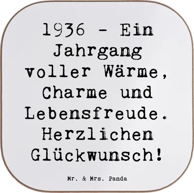 Produktbild von Mr. & Mrs. Panda Untersetzer für Gläser Spruch 1936 Geburtstag - Weiß - Geschenk, gläseruntersetzer, Jahrgang, Geburtstagsgeschenk, herzlichen Glückwunsch, Tischschoner