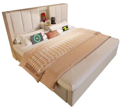 Productafbeelding van Gestoffeerd tweepersoonsbed - Bedframe 140 x 200 cm - Hydraulische opbergruimte - Beige linnenstof - Houten lattenbodem