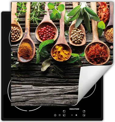 Image de DarHaus Plaque de recouvrement pour cuisinière 50x52 cm Tapis antidérapant Enroulable, Épices - Bois