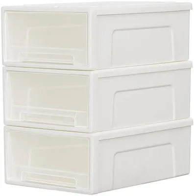 Imagen del producto de Caja de almacenamiento Ibzoa® con 3 cajones, transparente (polipropileno), apilable, de 3 x 5 litros, con cierre a presión – caja de almacenamiento ligera para el hogar y la oficina