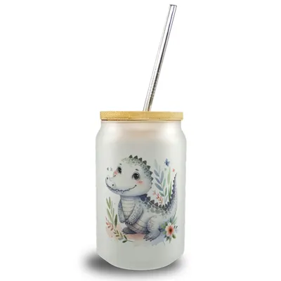 Produktbild von Baby Krokodil Trinkglas mit Bambusdeckel