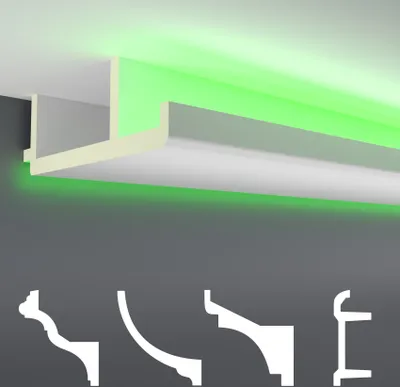Produktbild von HEXIM LED Stuckleisten Muster - Indirekte Beleuchtung mit Deckenleisten aus PU, leicht & lichtundurchlässig- (20cm LED-16) Zierleisten Zubehör Wand