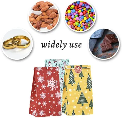 Productafbeelding van Cadeauzakjes - Set van 24 - Kerstzakjes - Papieren zakjes - Kleine kleurrijke feestgeschenkdozen met stickers voor Kerstmis - Koekjes