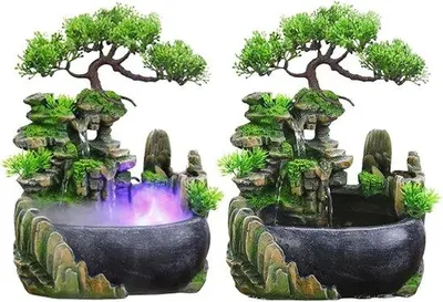 Produktbild von Kamerfontein mit Pflanzen – 30x30 cm – Polyresin – Dekorative Wasserfall für das Wohnzimmer – Vemera
