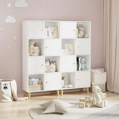 Image de Bibliothèque à 4 niveaux Étagère sur pied en bois 56x138x30cm Blanc