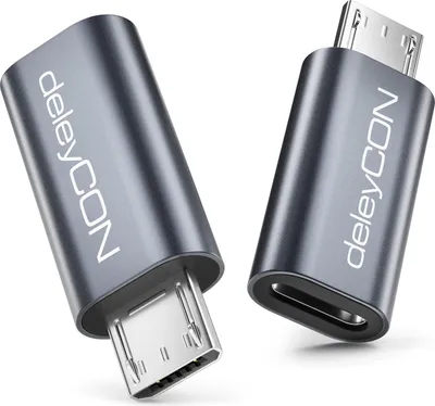Produktbild von deleyCON USB C auf Micro USB Adapter (2 Stück) USB C Buchse auf Micro USB Stecker - Daten & Laden - für Galaxy S7, PS4 Controller, Kamera, Kopfhörer, Tablet Usw.