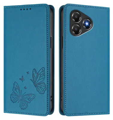 Produktbild von Lederhülle für ZTE Blade A36, Schmetterling Prägung Leder Brieftasche Schutzhülle mit Ständer Blau