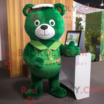 Produktbild von Waldgrüner REDBROKOLY Bär als Maskottchenkostüm mit Spielanzug und Geldbörse