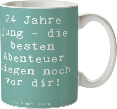 Produktbild von Mr. & Mrs. Panda Kaffeetasse Spruch 24. Geburtstag - Meeresbrise - Geschenk, Bedruckte Tasse, Geliebte, Happy Birthday, feiern, Überraschung, Kaffeebecher, Alter, Spaß