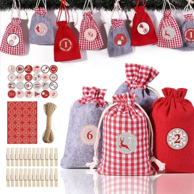 Image de Kit de création de calendrier de l'Avent : 24 petits sacs en jute avec accessoires pour Noël