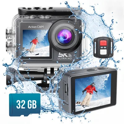 Obrázek produktu pro Senzo Akční Kamera 5K - 50MP - 60FPS - WiFi - Podvodní Kamera - 30M - Digitální Kamera - Videokamera - Stabilizace Obrazu - Včetně 32GB SD
