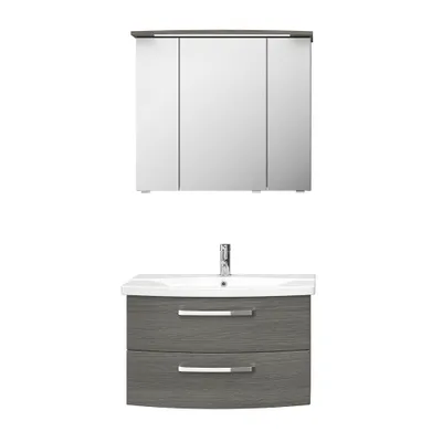 Produktbild von Badmöbel-Set FES-4010-66 Waschtisch und Spiegelschrank in Nachbildung Graphit Struktur quer Nb. - B/H/T: 84/175/46cm