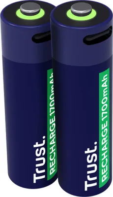 Produktbild von Trust 25584, Wiederaufladbarer Akku, AA, 2 Stück(e), 1700 mAh, 2 h, Kurzschluß