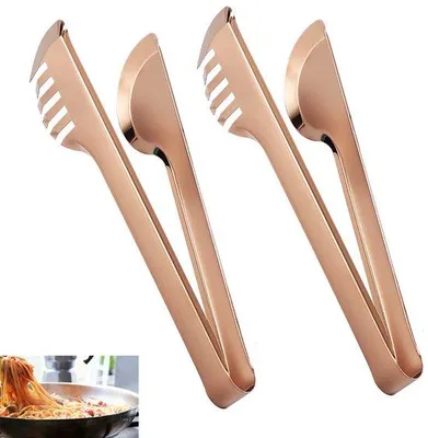 Produktbild von Zwei Stahl-Saladetang - Multifunktionale Grilltang - Keuchengerät - Buitengrilltang - Antislip und leicht zu greifen - Ideal für Grillen, Buffets, Salate und Eiswürfel - Stahl, rosig