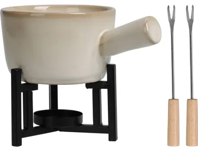 Produktbild von Excellent Houseware Fondue-Set, Porzellan, 17,6 x 11,9 x 7,5 cm, weiß/schwarz