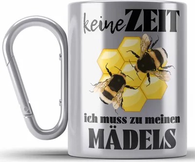 Produktbild von Trendation - Imker Geschenk Edelstahl Tasse Karabiner Bienenzucht Karabiner Edelstahl Tasse Karabiner Edelstahl Geschenkideen Bienenzüchter Bienen Zuebhör (Silber)