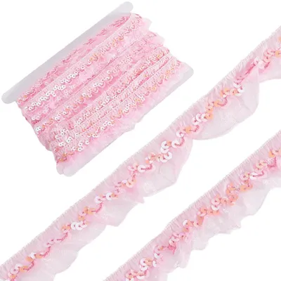 Productafbeelding van Plissierter Chiffon Organza Stofband met Pailletten - 11 m Rosa