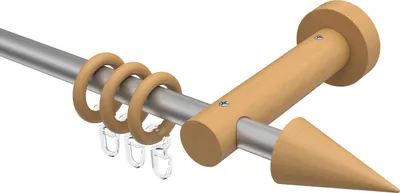 Produktbild von Interdeco Gardinenstange / Vorhangstange Silbergrau / Buche lackiert, Typ Adrian Holly (Kegel), 16 mm Ø 1-läufig, 140 cm