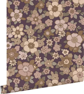 Productafbeelding van ESTAhome behang retro bloemen donker paars en beige 50 x 900 cm