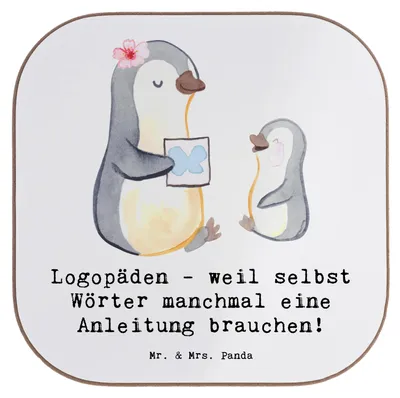 Produktbild von Mr. & Mrs. Panda Untersetzer für Gläser Logopädin Helden - Weiß - Geschenk, hartfaseruntersetzer, Sprache, Beruf, Kommunikation, Berufspassion, Geschenke mit Herz, Tasse