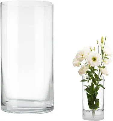 Productafbeelding van Glazen vaas, cilindervorm, 20 cm hoog, transparant, geschikt voor bloemen en decoratie