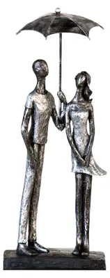 Immagine prodotto di Gilde Skulptur, Paar, "Umbrella", Regenschirmmotiv, Kunstharz, grau, anthrazitfarben, silberfarben, VE 1, L. 11 cm, B. 14 cm, H. 36 cm 79129 4001250791294