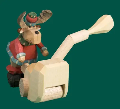 Produktbild von Holzfigur Elch mit Schneefräse geschnitzt Höhe 9cm NEU