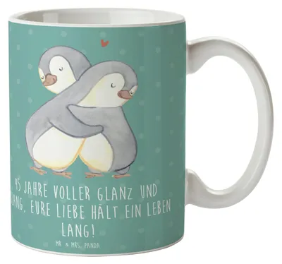 Produktbild von Mr. & Mrs. Panda Tasse 45. Hochzeitstag Messinghochzeit - Meeresbrise - Geschenk, Feiern, individuell, Geschenke, Kaffeetasse, Kaffeebecher, schöne, Becher, Heirat
