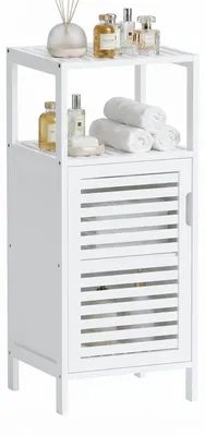 Image de Étagère de salle de bain à 4 niveaux en bambou avec étagères ouvertes
