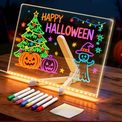 Produktbild von LED Notiztafel mit Farben, 2026 Neu Acryl Notiztafel mit 7 Farben Stift, LED Maltafel Kinder Transparente Tafel mit St?nder Abwischbar Drawing Light Kreatives Geschenk (7 Pen, 20 * 20CM)