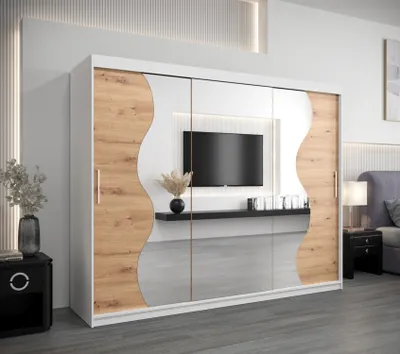 Obrázek produktu pro Šatní skříň ROZALIE - šířka 250 cm, bílá / dub artisan