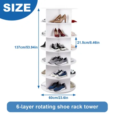 Immagine prodotto di Scaffale per scarpe - 6 ripiani - Rotazione a 360° - Autoportante - In PVC - Ideale per ingresso e corridoio