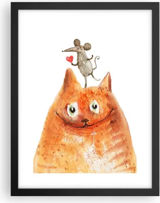 Produktbild von Gerahmtes Poster - Schwarzer Rahmen - Katze Maus Kinder - 30x40 cm - Wand Bild - Wanddeko - Wandbilder - Kunstposter - Wandposter - Bilderrahmen - Bilder - Kunstdruck - Wandbild - P2BPA30x40-4195