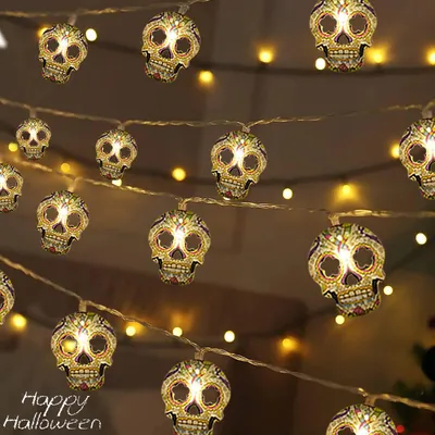 Halloween-Lichterkette 3 m, 20 LEDs, Totenkopf, batteriebetrieben