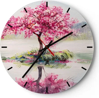 Produktbild von Wanduhr - Rund - Glasuhr - Baum Abstraktion - 30x30cm - Schleichendes Uhrwerk - Lautlos - zum Aufhängen bereit - Dekoration Modern - Wanddekoration aus Glas - C3AR30x30-3805