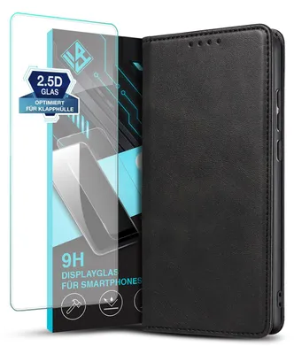 Produktbild von Handyhülle für Samsung Galaxy A17 / A17 5G mit 9H Displayglas Kunstleder Flip Cover Hülle Handytasche Case Kartenfach Farbe: Schwarz