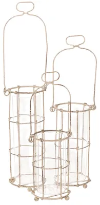 Produktbild von Gartenlaterne Metall 3er-Set - Windlicht Vintage mit Glas für Teelichter & Kerzen - Ø8,5cm H23/18,5/14,5cm - Tischdeko & Hängedeko