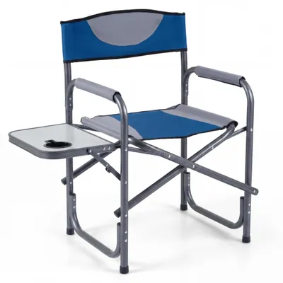 Produktbild von KOMFOTTEU Regiestuhl klappbar, Campingstuhl mit Seitentisch, Getränkehalter & Metallrahmen, bis 180 kg belastbar, tragbarer Klappstuhl für Picknick, Camping & Anglen, 82 x 46 x 88 cm