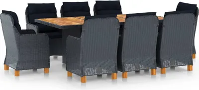 Produktbild von The Living Store 9-tlg. Garten-Essgruppe mit Auflagen Poly Rattan Dunkelgrau