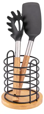Image de Porte-ustensiles de cuisine Bremermann en bambou, porte-couverts, noir