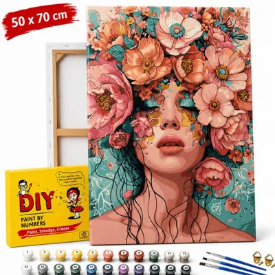 Obrázok produktu pre Obraz na maľovanie podľa čísel s rámom „Žena v kvetinovej záhrade“, 50 x 70 cm