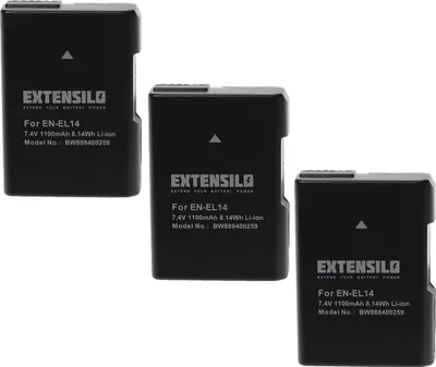 Produktbild von EXTENSILO 3x Akku Ersatz für Nikon EN-EL14 für Kamera (1100 mAh, 7,4 V, Li-Ion), Infochip