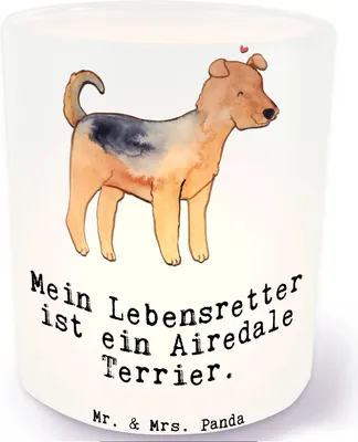 Produktbild von Mr. & Mrs. Panda Windlicht aus Glas Airedale Terrier Lebensretter - Transparent - Geschenk, Kerzenhalter, laterne