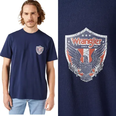 Produktbild von WRANGLER Herren, T-Shirt AMERICANA TEE, M, Blau, sport, tshirt, shirt
