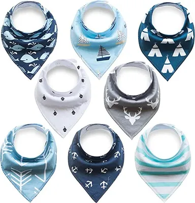 Produktbild von Baby Dreieckstuch Lätzchen 8er Pack Halstuch Spucktuch Lätzchen mit Druckknopf für Baby Jungen und Mädchen Kleinkinder Saugfähig Weich Größenverstellbar