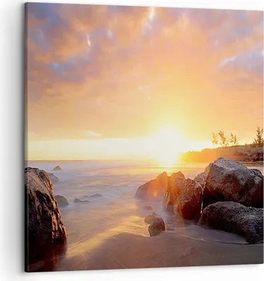 Produktbild von Bild auf Leinwand - Leinwandbild - Meer Strand Felsen - 50x50cm - Wand Bild - Wanddeko - Wandbilder - Leinwanddruck - Bilder - Kunstdruck - Wanddekoration - Leinwand bilder - Wandkunst - AC50x50-3649